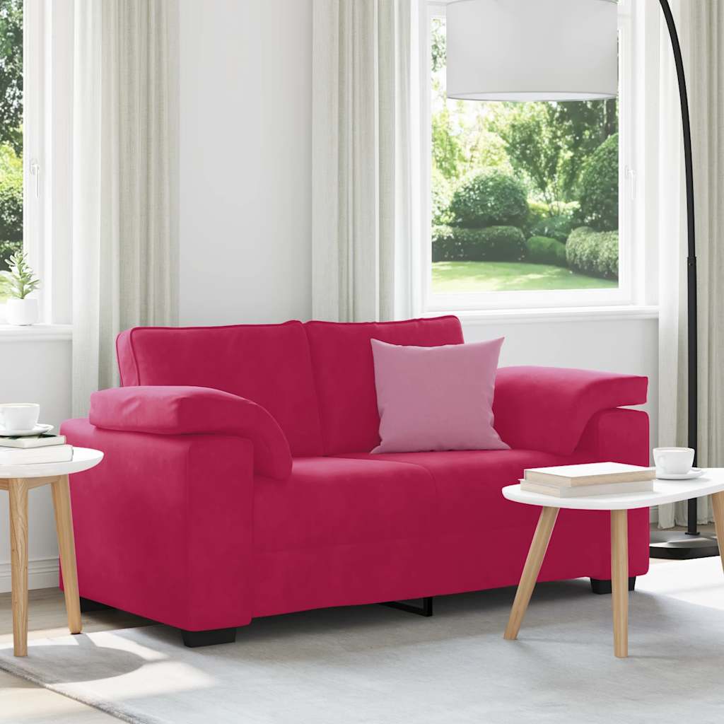 Canapé deux places rouge bordeaux 160 x 77 x 82 cm velours - XIOS