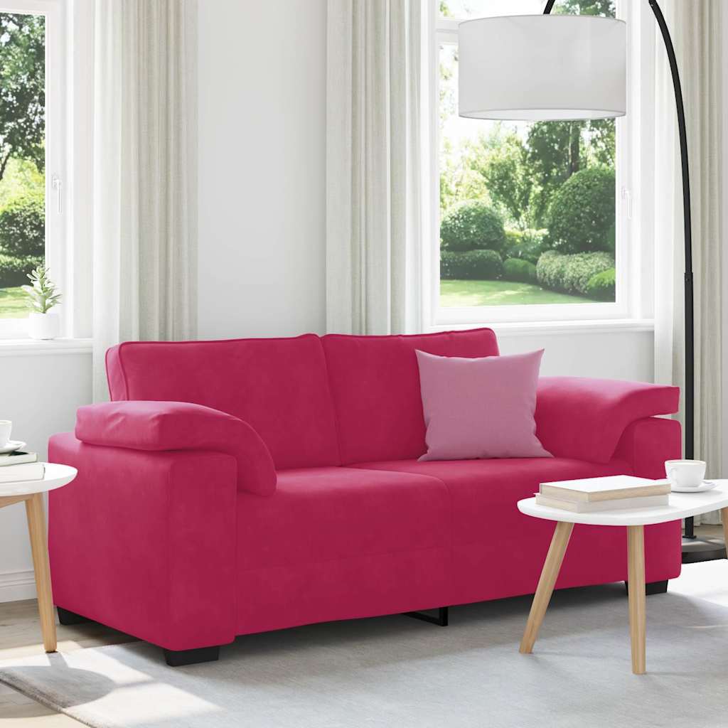 Canapé deux places rouge bordeaux 180 x 77 x 82 cm velours - XIOS