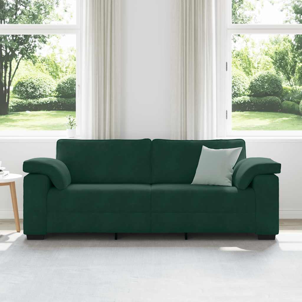 Canapé 3 places vert foncé 220 x 77 x 82 cm velours