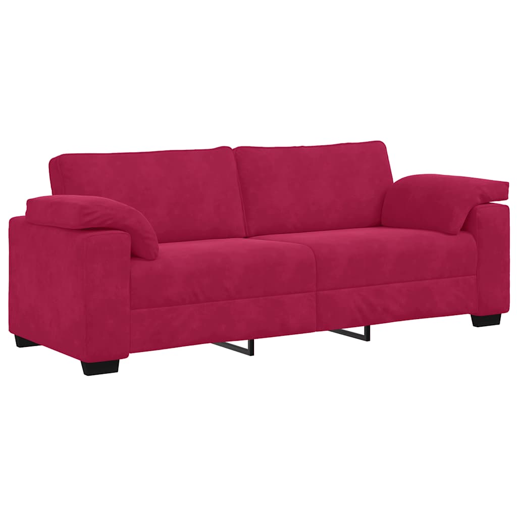 Canapé 3 places rouge bordeaux 220 x 77 x 82 cm velours
