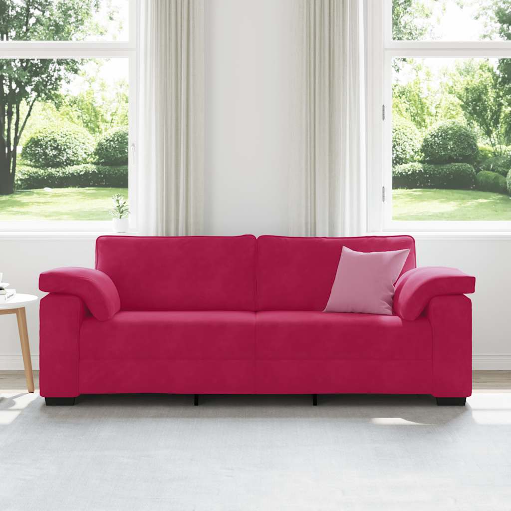 Canapé 3 places rouge bordeaux 220 x 77 x 82 cm velours