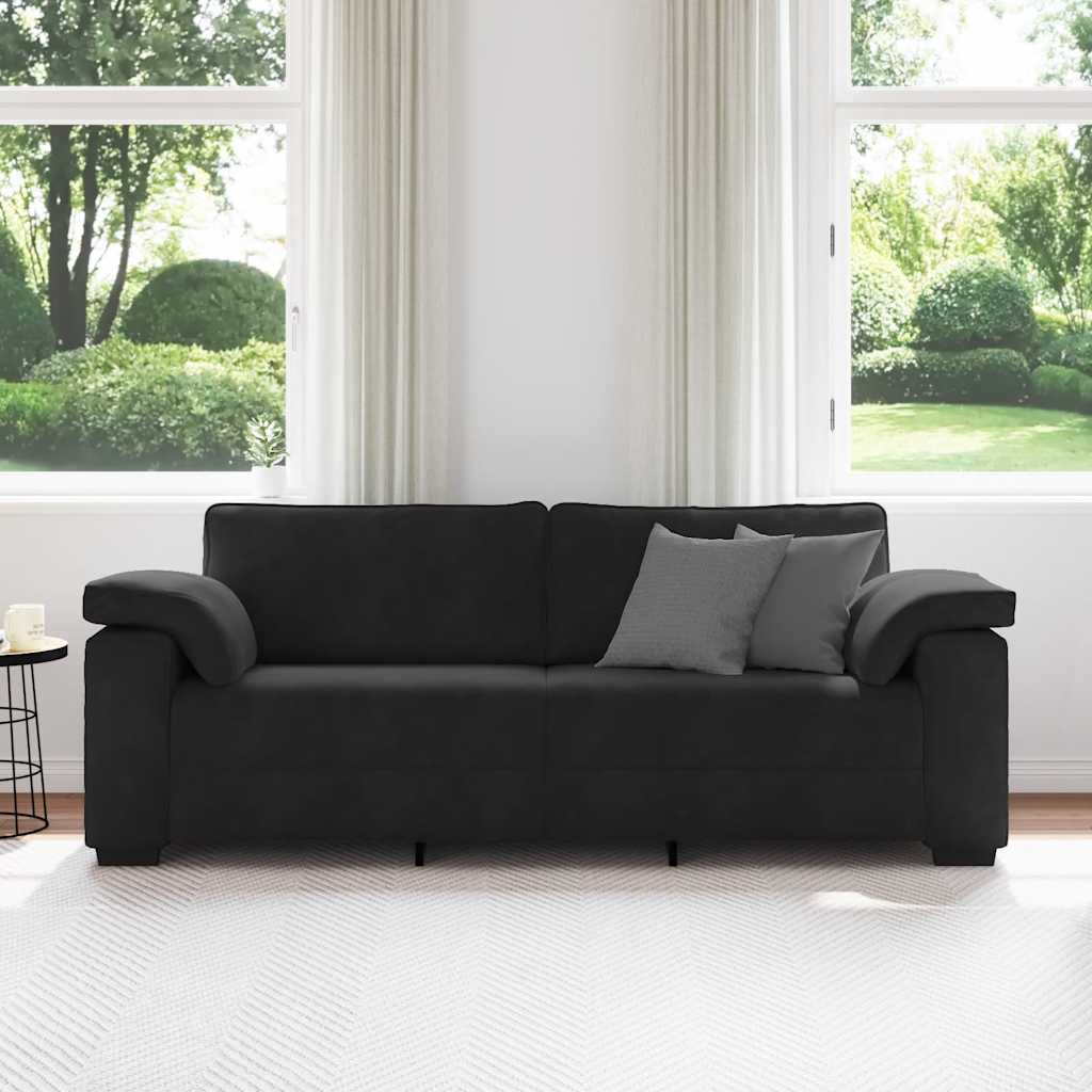 Canapé à 3 places noir 220x77x82 cm velours - XIOS