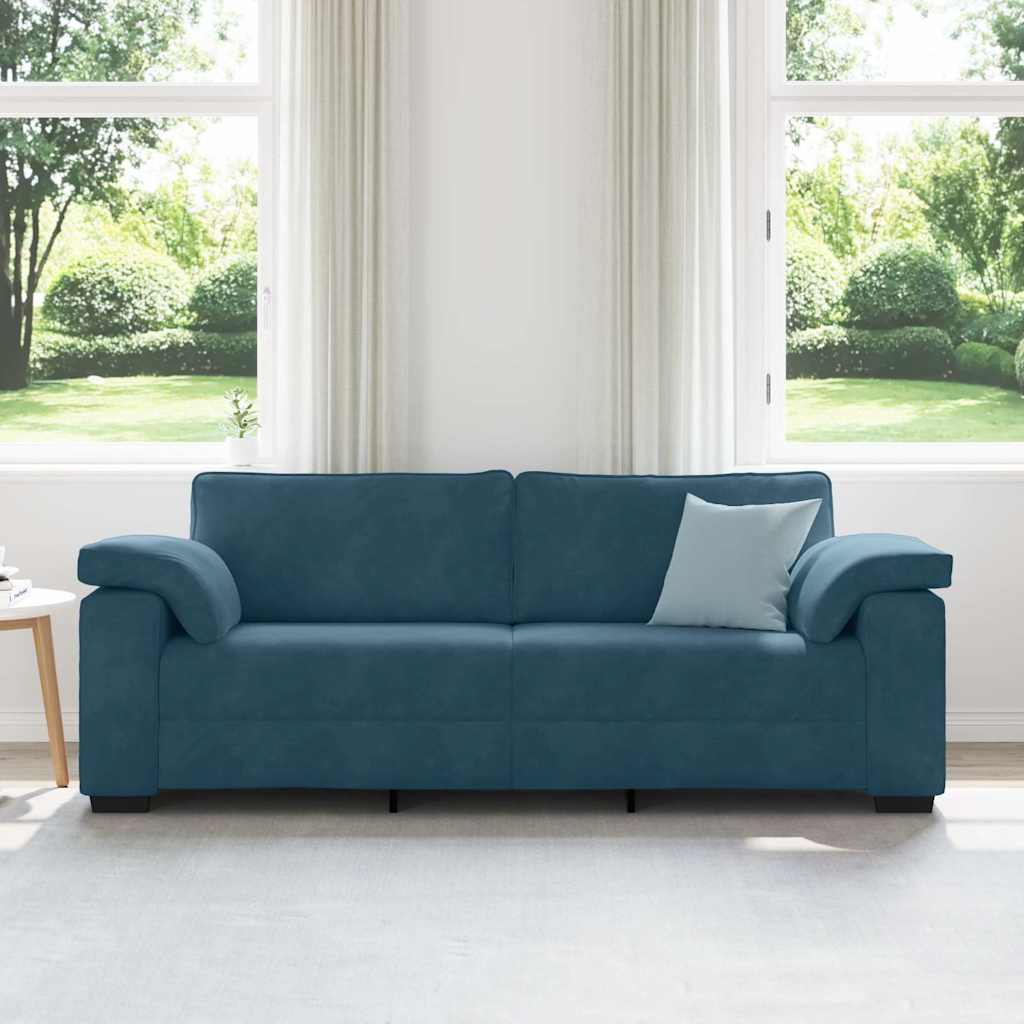 Canapé 3 places bleu velours 220x77x82 cm
