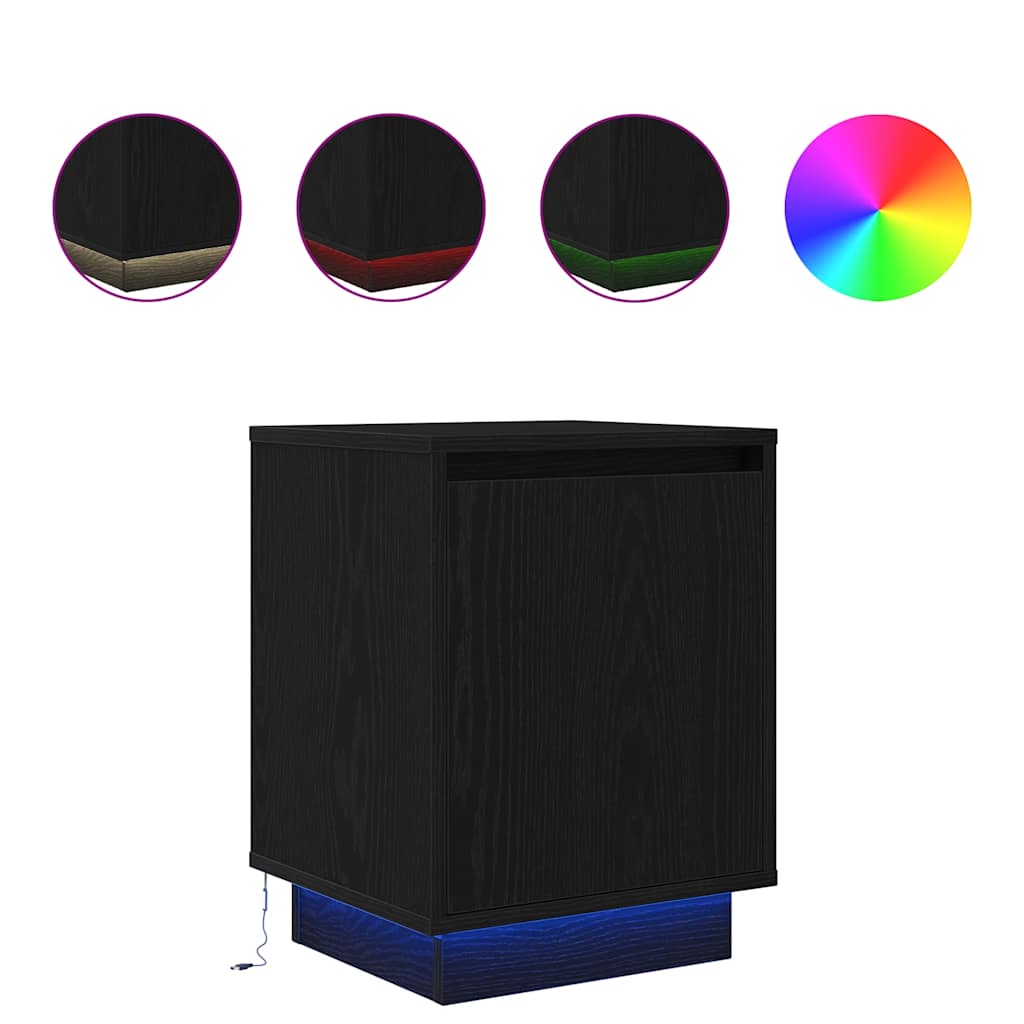 Table de chevet avec lumières LED noir 38x34x50 cm - XIOS