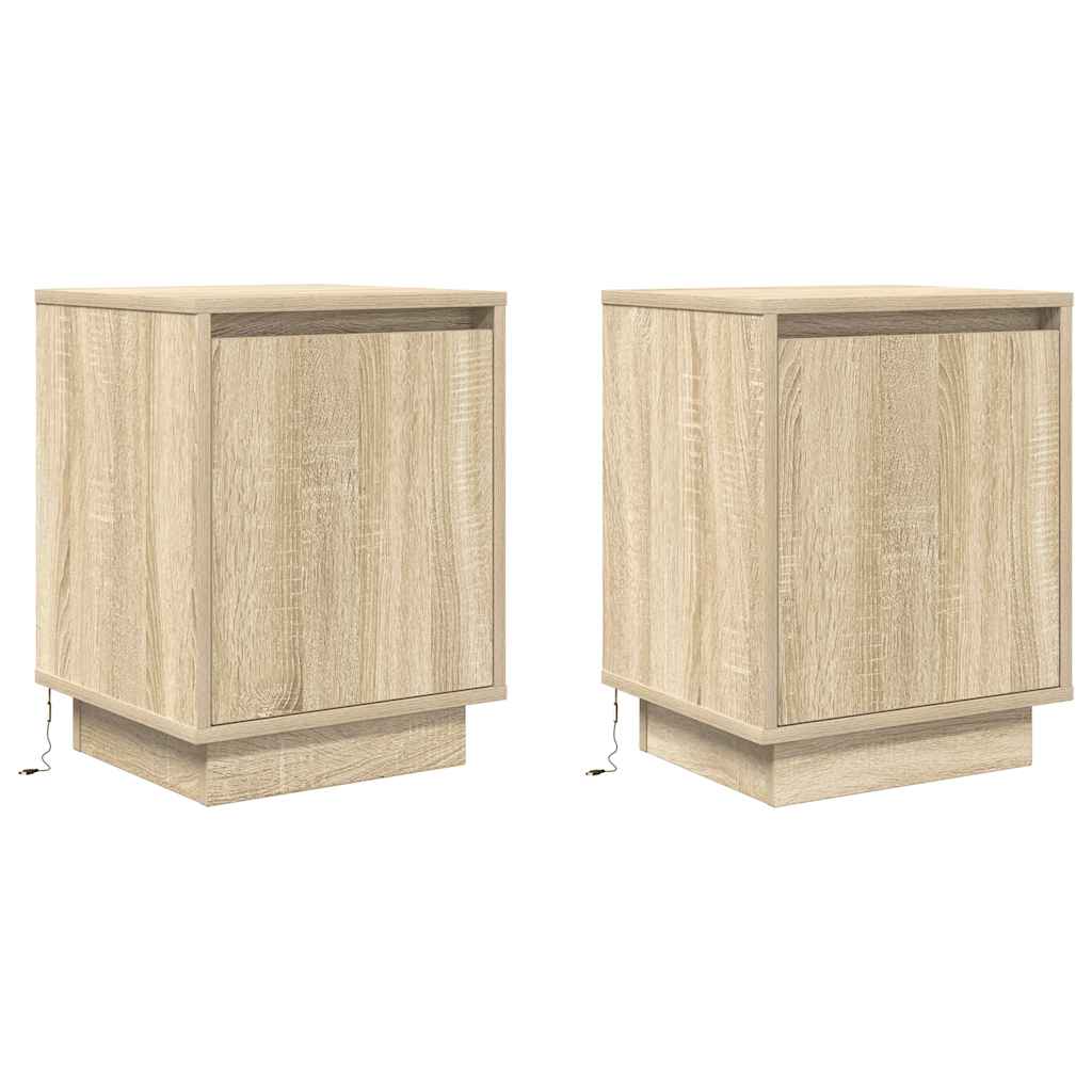 Tables de chevet avec lumières LED 2pcs chêne sonoma 38x34x50cm - XIOS