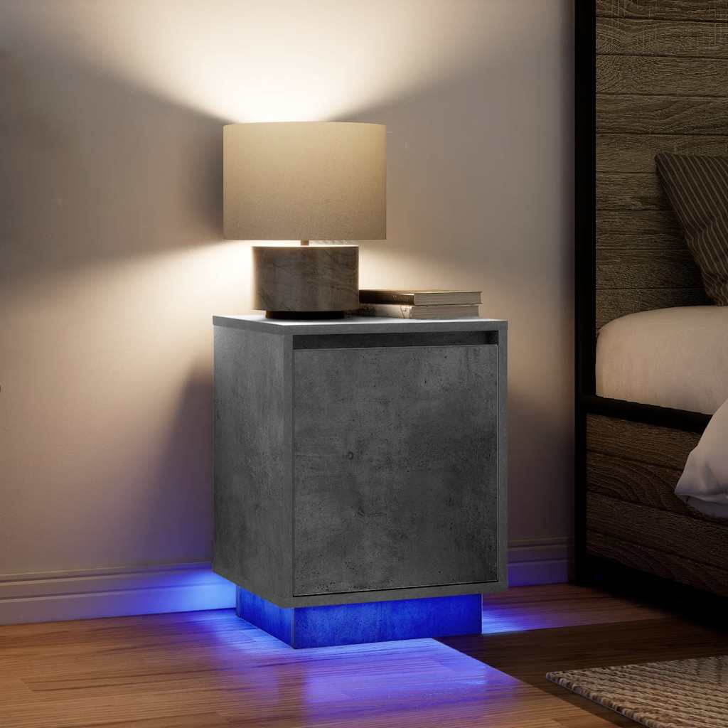 Table de chevet avec lumières LED gris béton 38x34x50 cm - XIOS