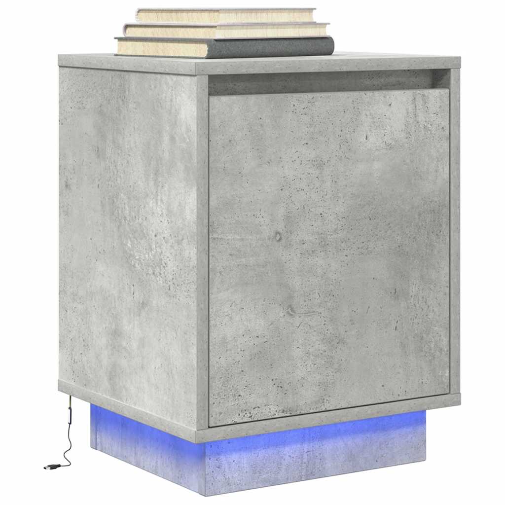 Table de chevet avec lumières LED gris béton 38x34x50 cm - XIOS