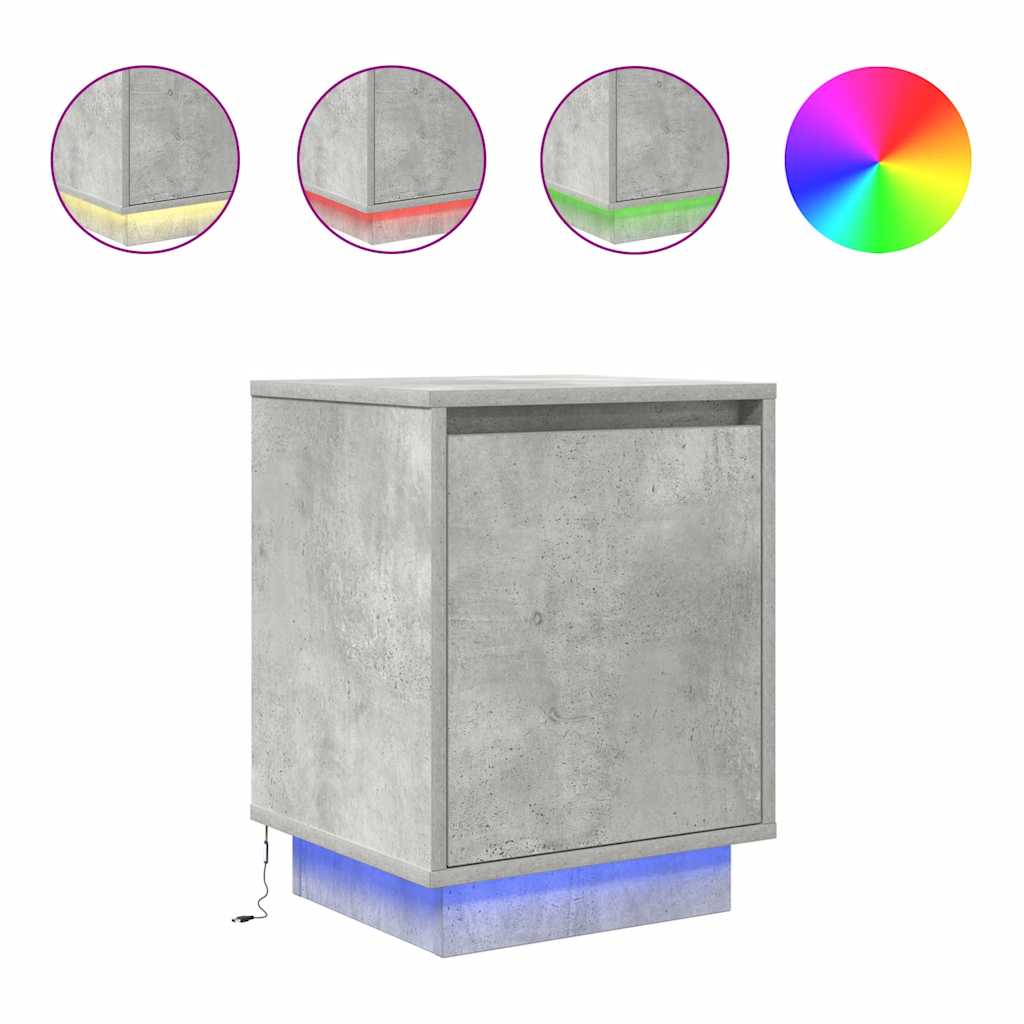 Tables de chevet avec lumières LED 2 pcs gris béton 38x34x50 cm - XIOS