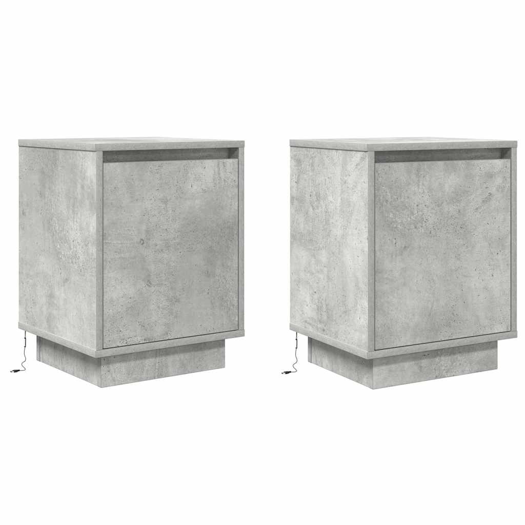 Tables de chevet avec lumières LED 2 pcs gris béton 38x34x50 cm - XIOS