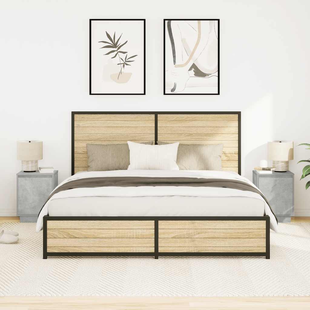 Tables de chevet avec lumières LED 2 pcs gris béton 38x34x50 cm - XIOS