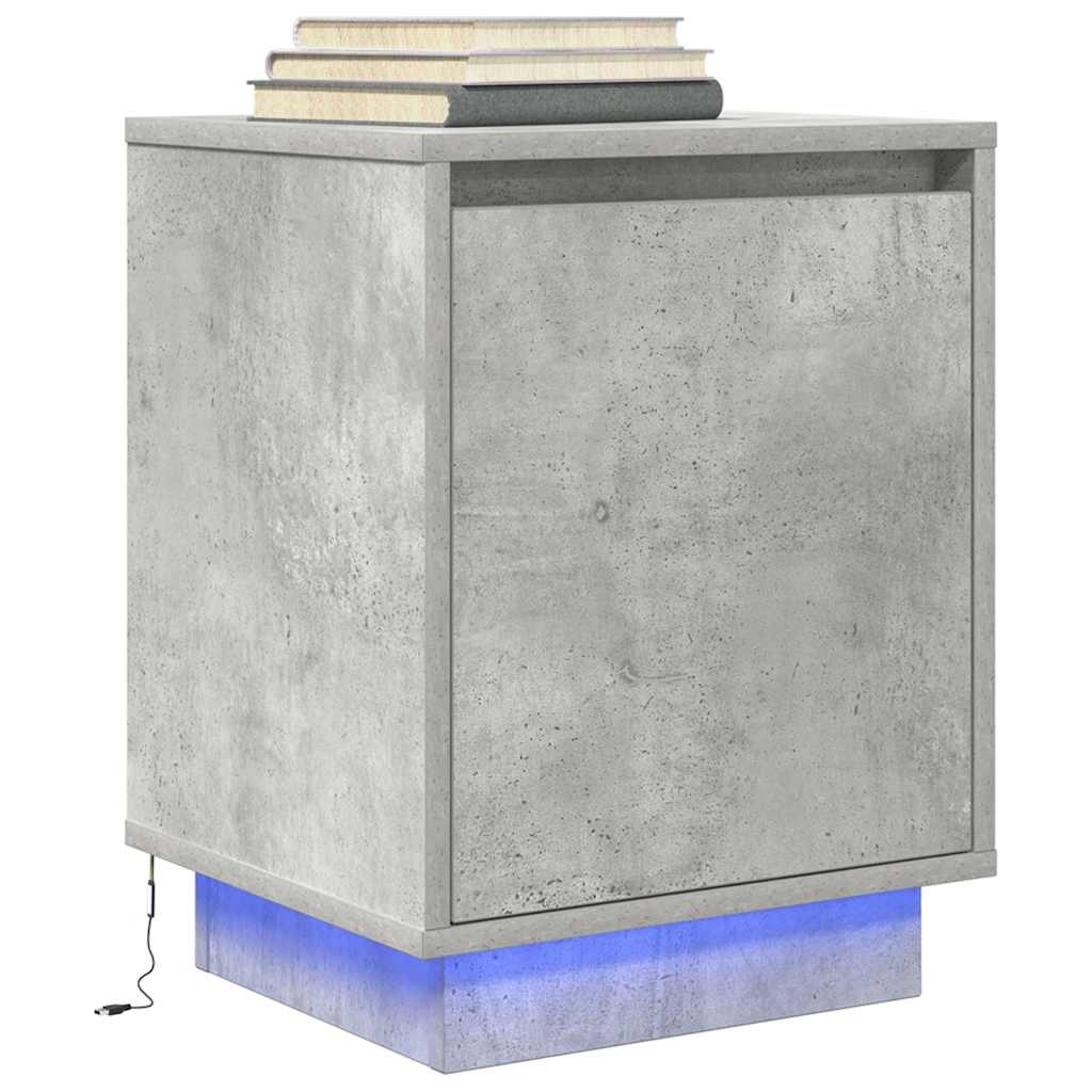 Tables de chevet avec lumières LED 2 pcs gris béton 38x34x50 cm - XIOS