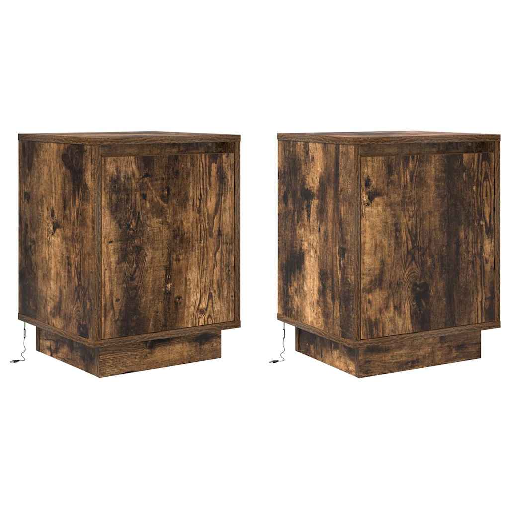 Tables de chevet avec lumières LED 2 pcs chêne fumé 38x34x50 cm - XIOS
