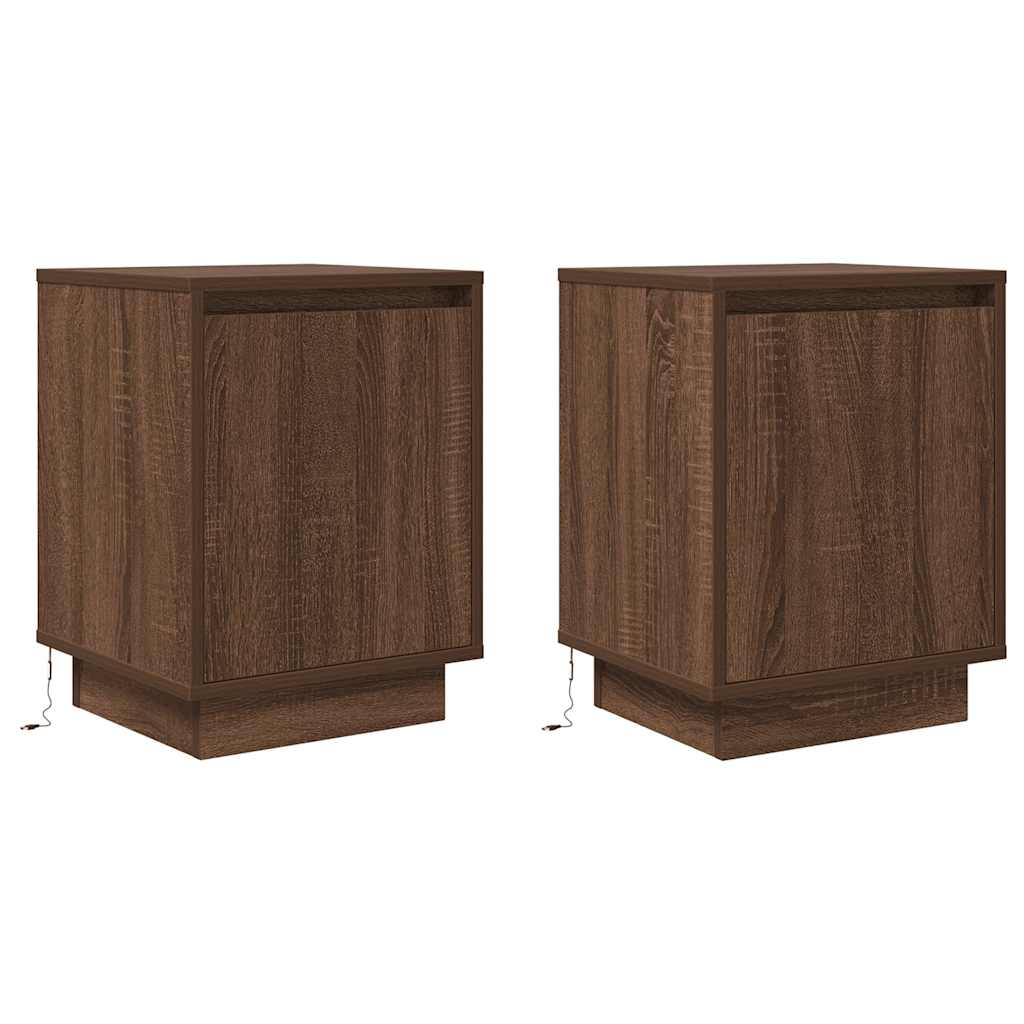 Tables de chevet avec lumières LED 2pcs chêne marron 38x34x50cm - XIOS