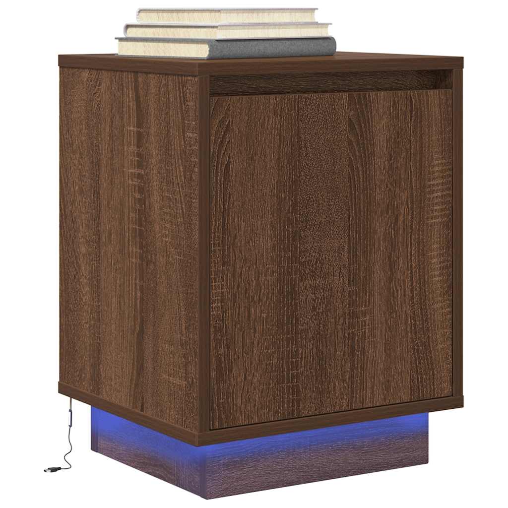 Tables de chevet avec lumières LED 2pcs chêne marron 38x34x50cm - XIOS