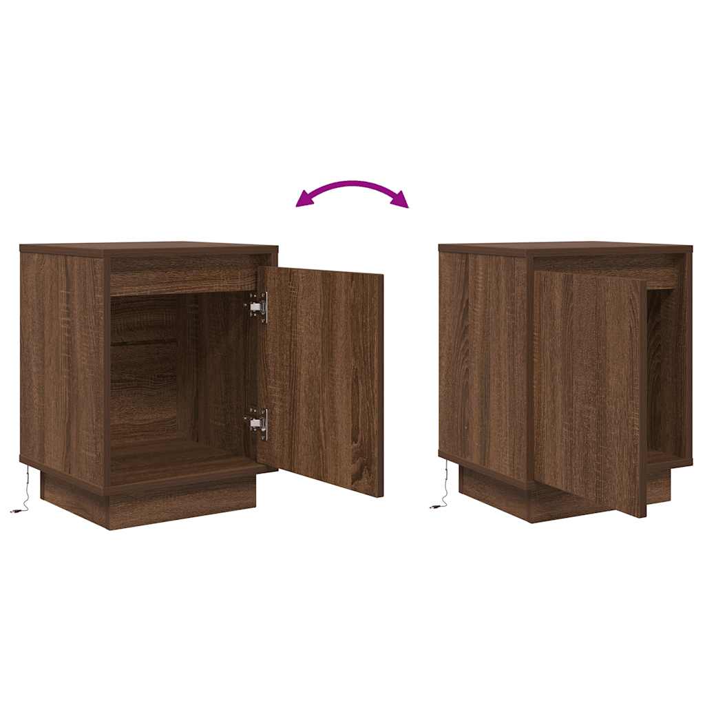 Tables de chevet avec lumières LED 2pcs chêne marron 38x34x50cm - XIOS