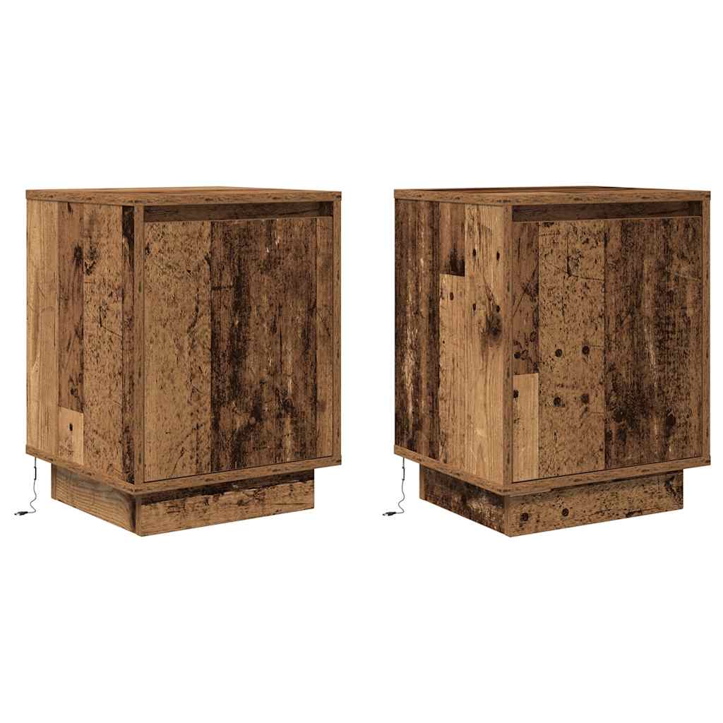 Tables de chevet avec lumières LED 2pcs vieux bois 38x34x50 cm - XIOS