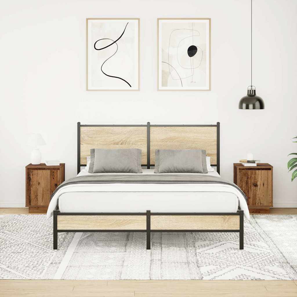 Tables de chevet avec lumières LED 2pcs vieux bois 38x34x50 cm - XIOS