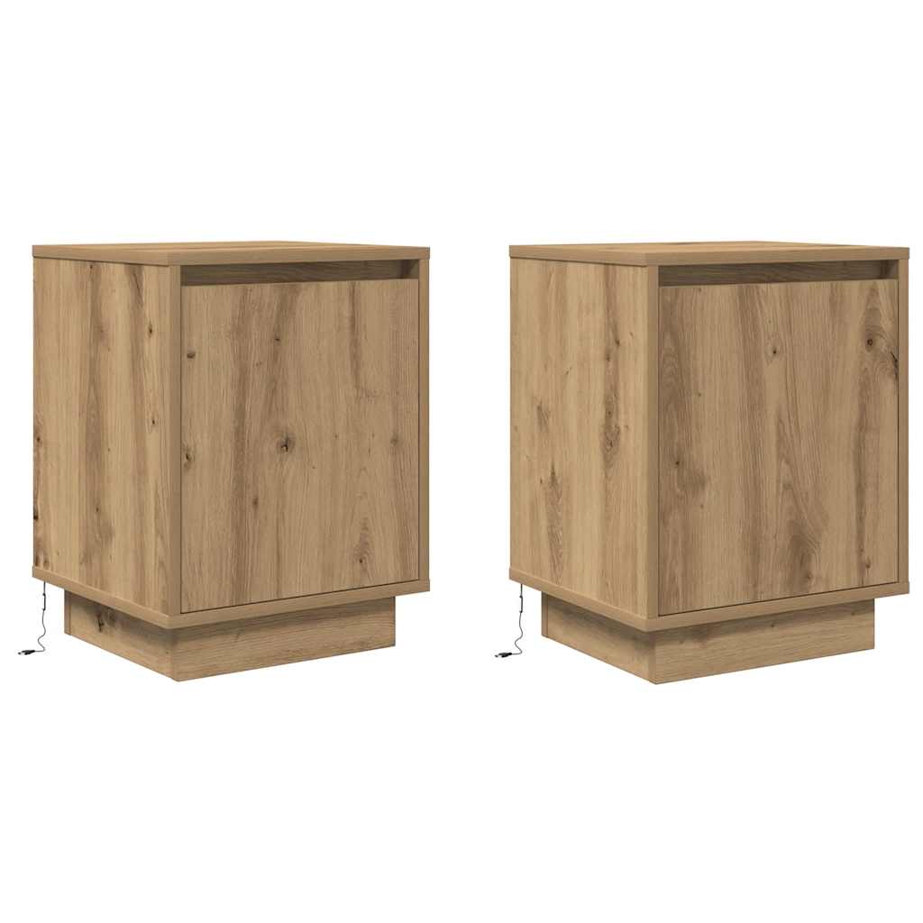 Armoires de chevet lumières LED 2pcs chêne artisanal 38x34x50cm - XIOS