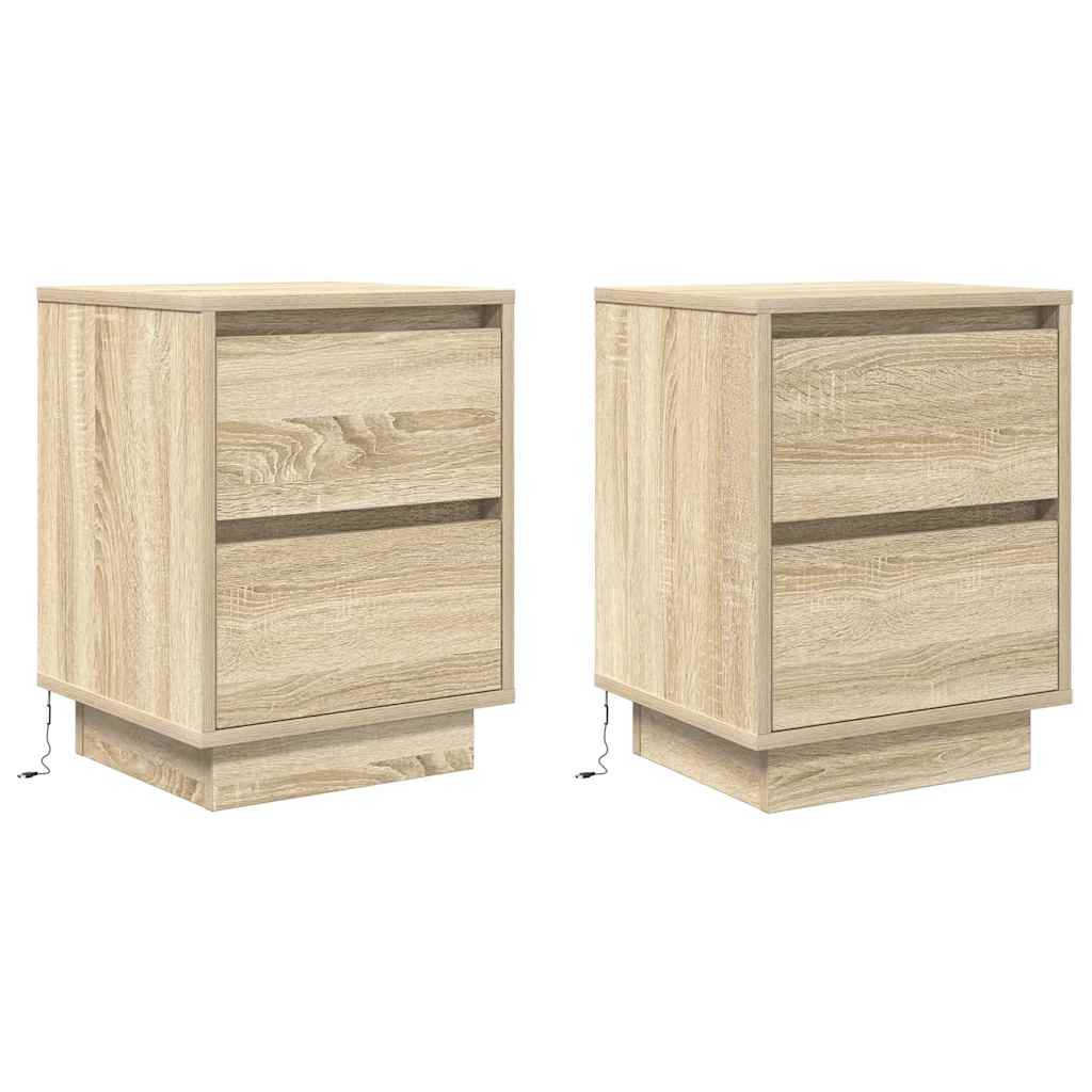 Tables de chevet avec lumières LED 2pcs chêne sonoma 38x34x50cm - XIOS