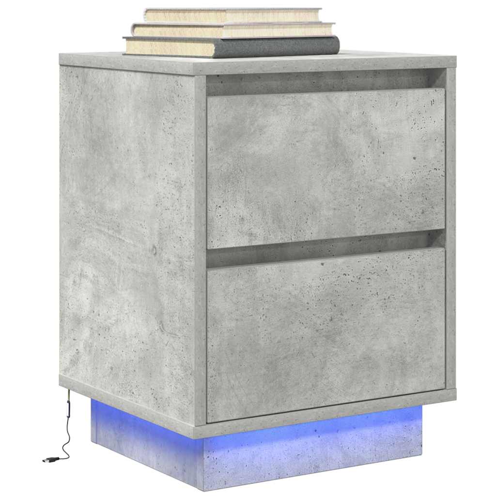 Table de chevet avec lumières LED gris béton 38x34x50 cm - XIOS
