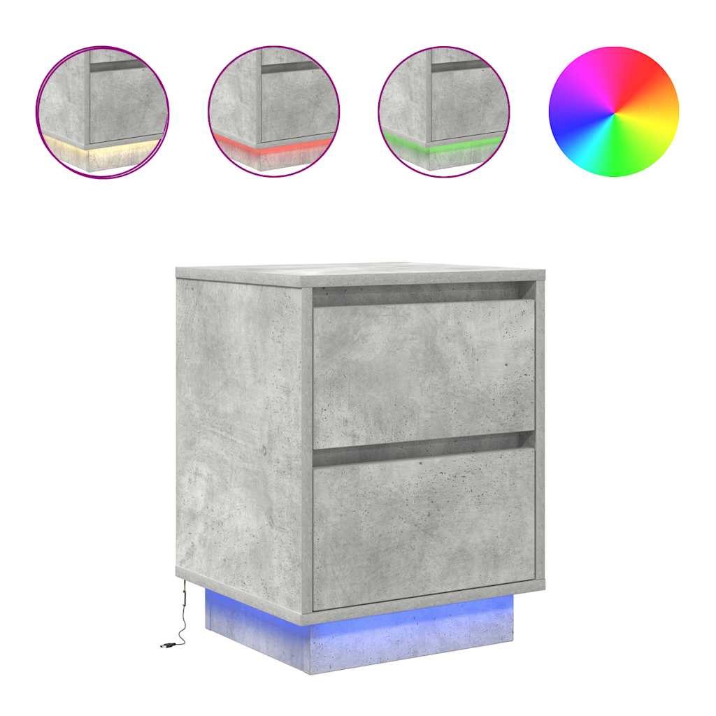 Tables de chevet avec lumières LED 2 pcs gris béton 38x34x50 cm - XIOS