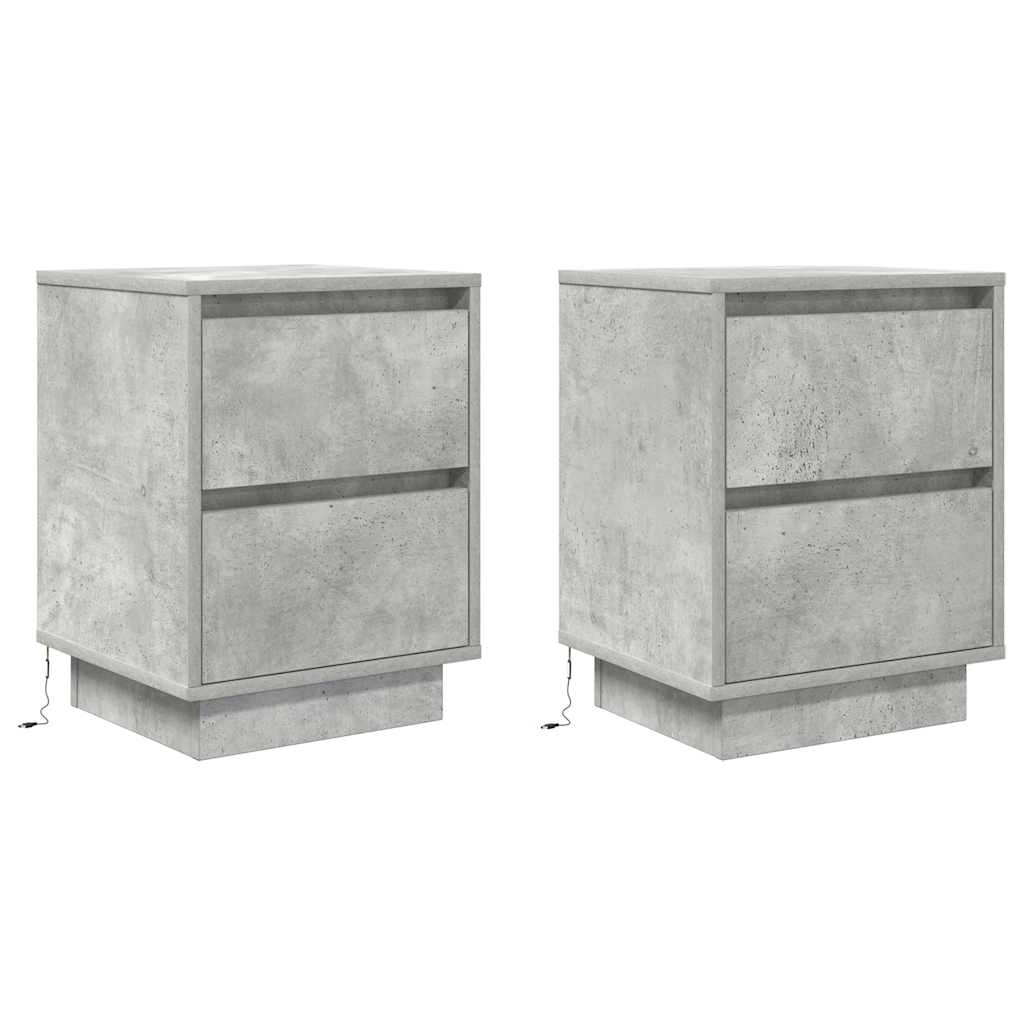 Tables de chevet avec lumières LED 2 pcs gris béton 38x34x50 cm - XIOS