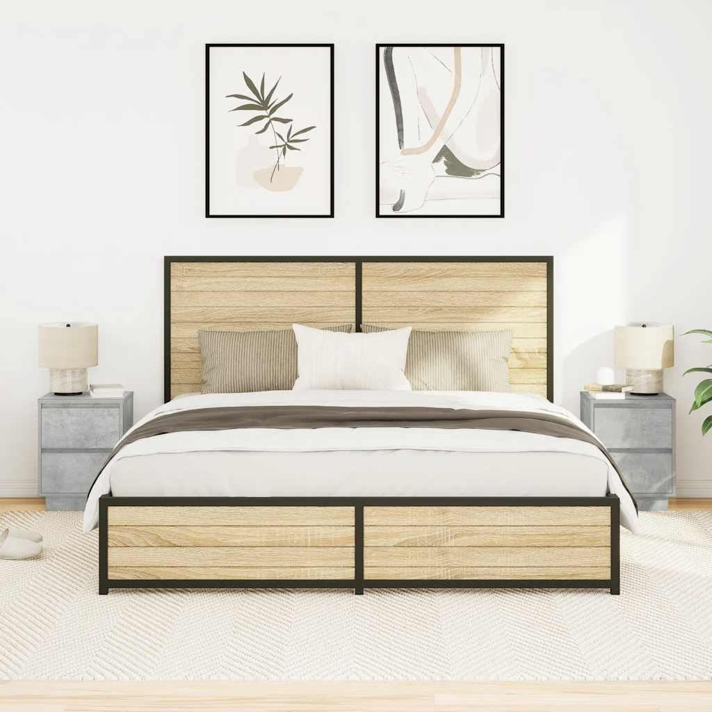 Tables de chevet avec lumières LED 2 pcs gris béton 38x34x50 cm - XIOS