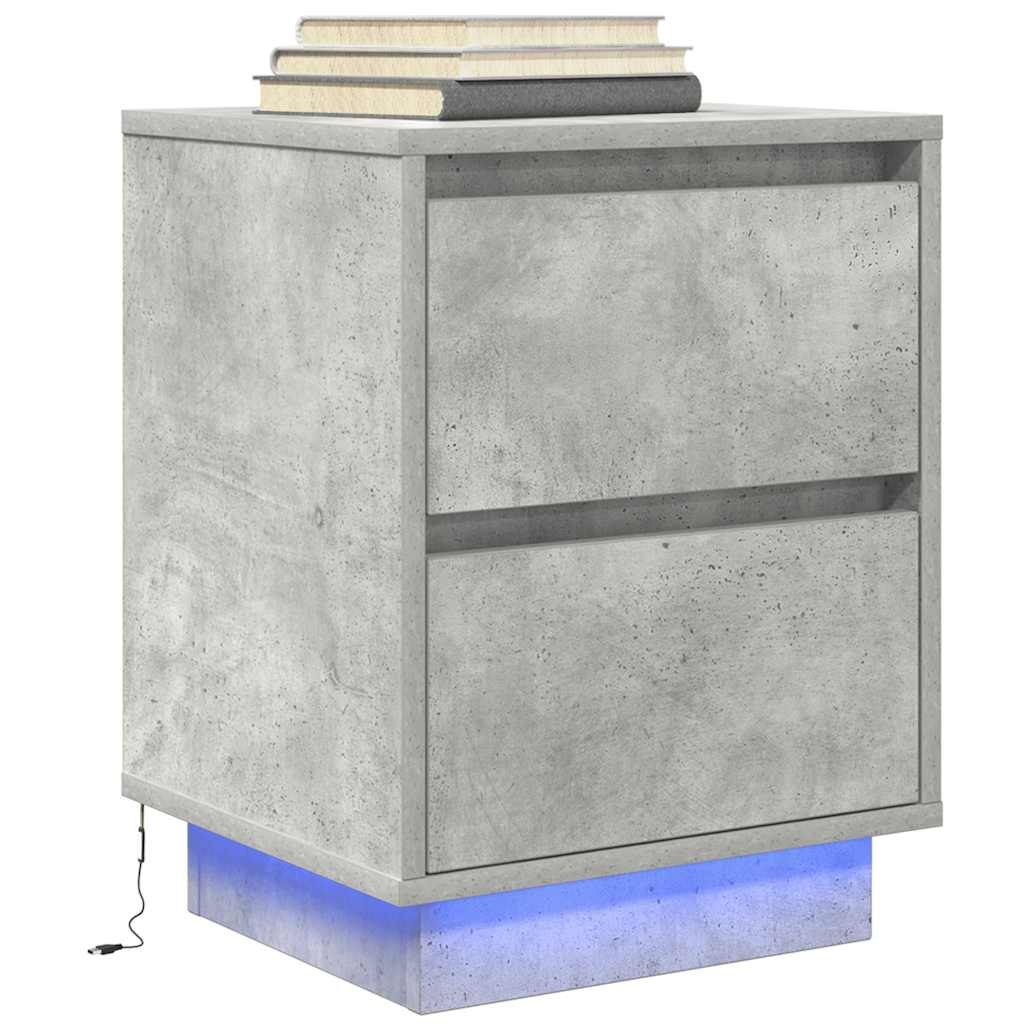 Tables de chevet avec lumières LED 2 pcs gris béton 38x34x50 cm - XIOS