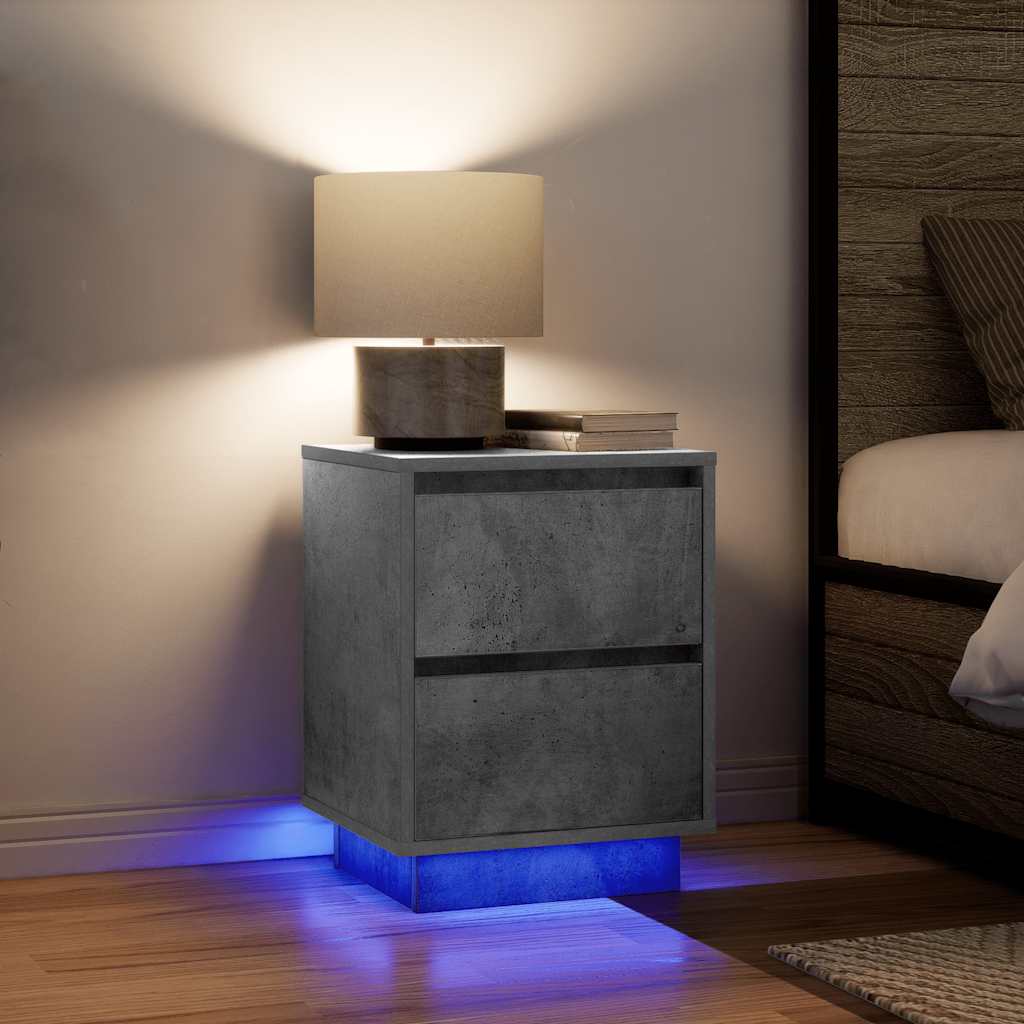 Tables de chevet avec lumières LED 2 pcs gris béton 38x34x50 cm - XIOS