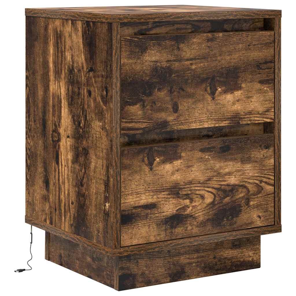 Table de chevet avec lumières LED chêne fumé 38x34x50 cm - XIOS