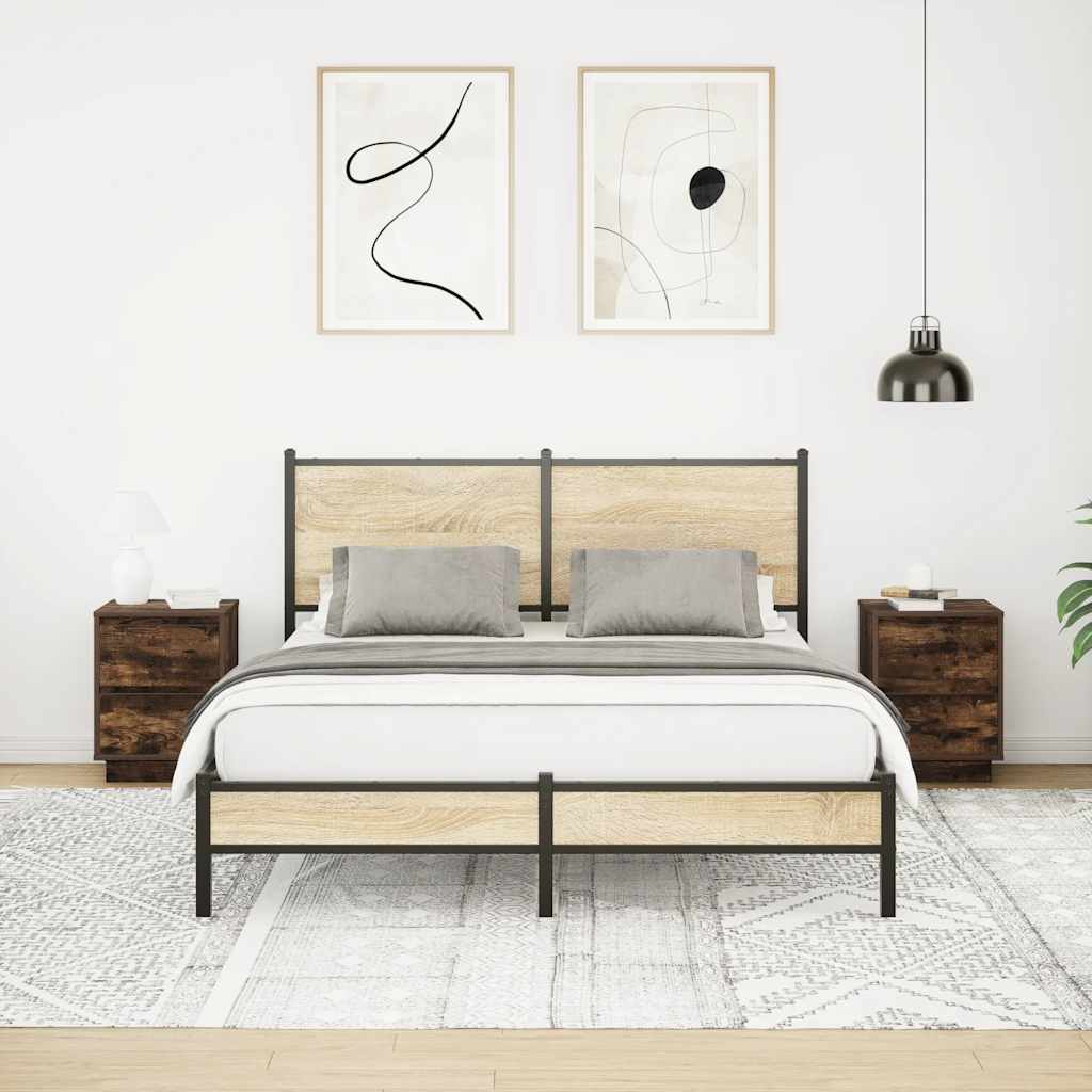 Tables de chevet avec lumières LED 2pcs chêne fumé 38x34x50 cm - XIOS