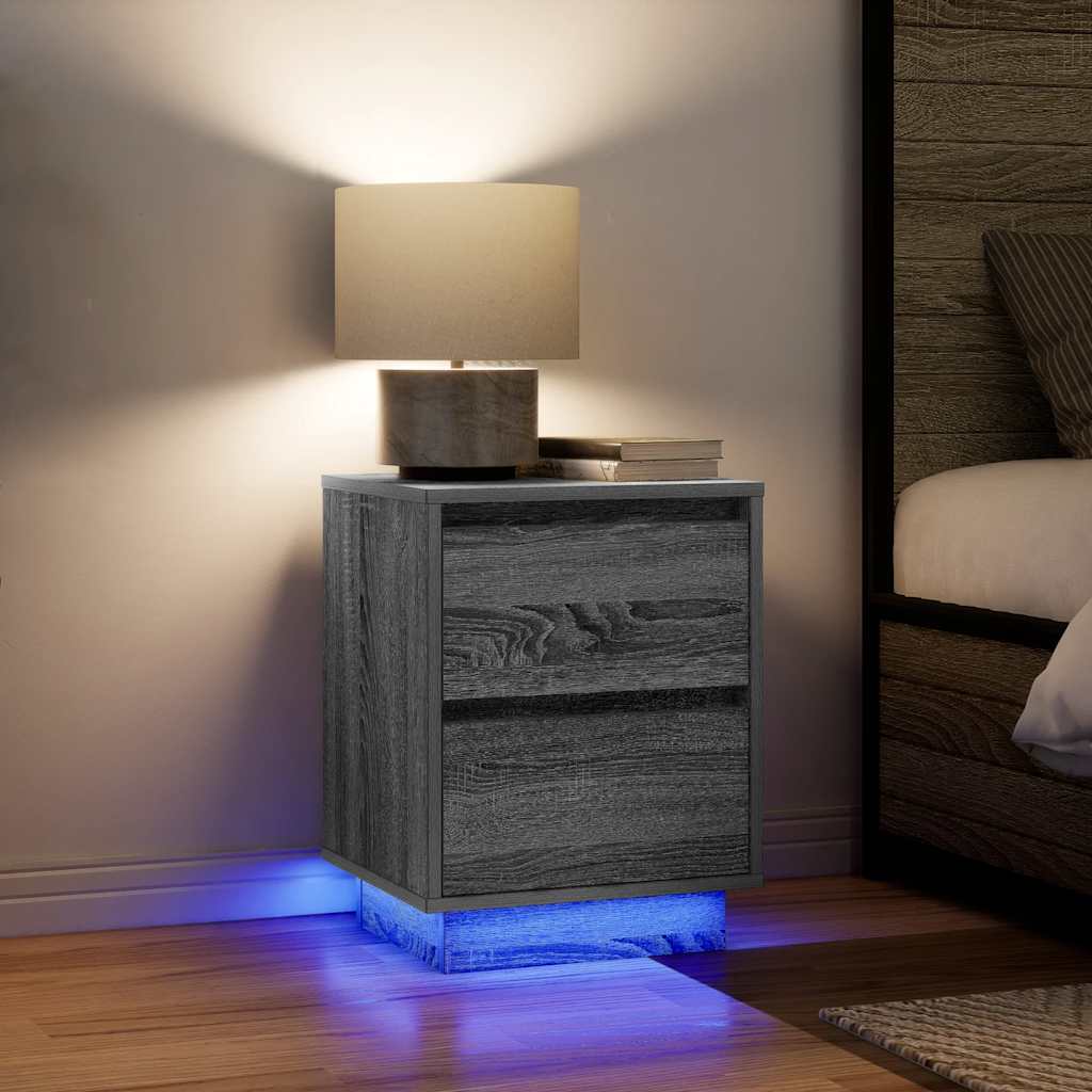 Table de chevet avec lumières LED sonoma gris 38x34x50 cm - XIOS