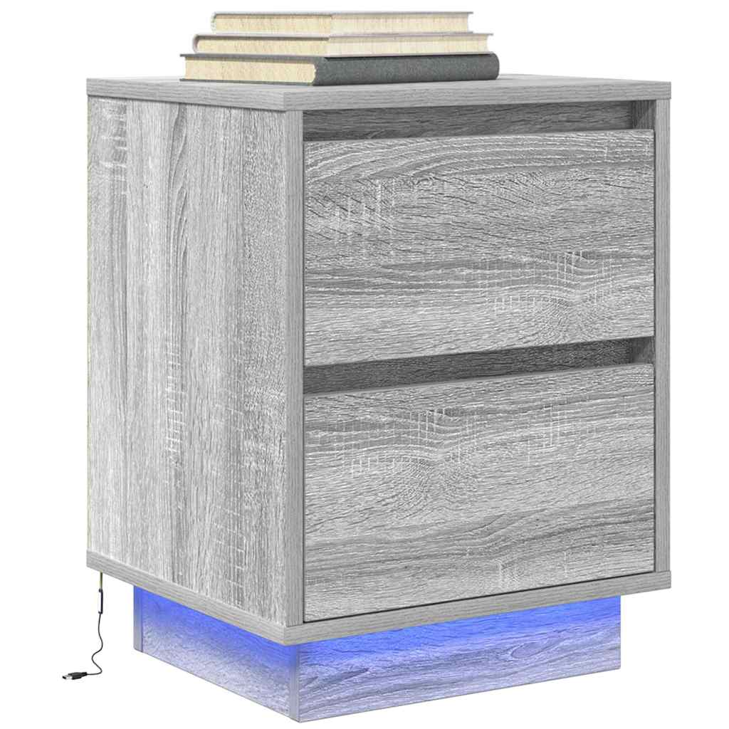 Table de chevet avec lumières LED sonoma gris 38x34x50 cm - XIOS