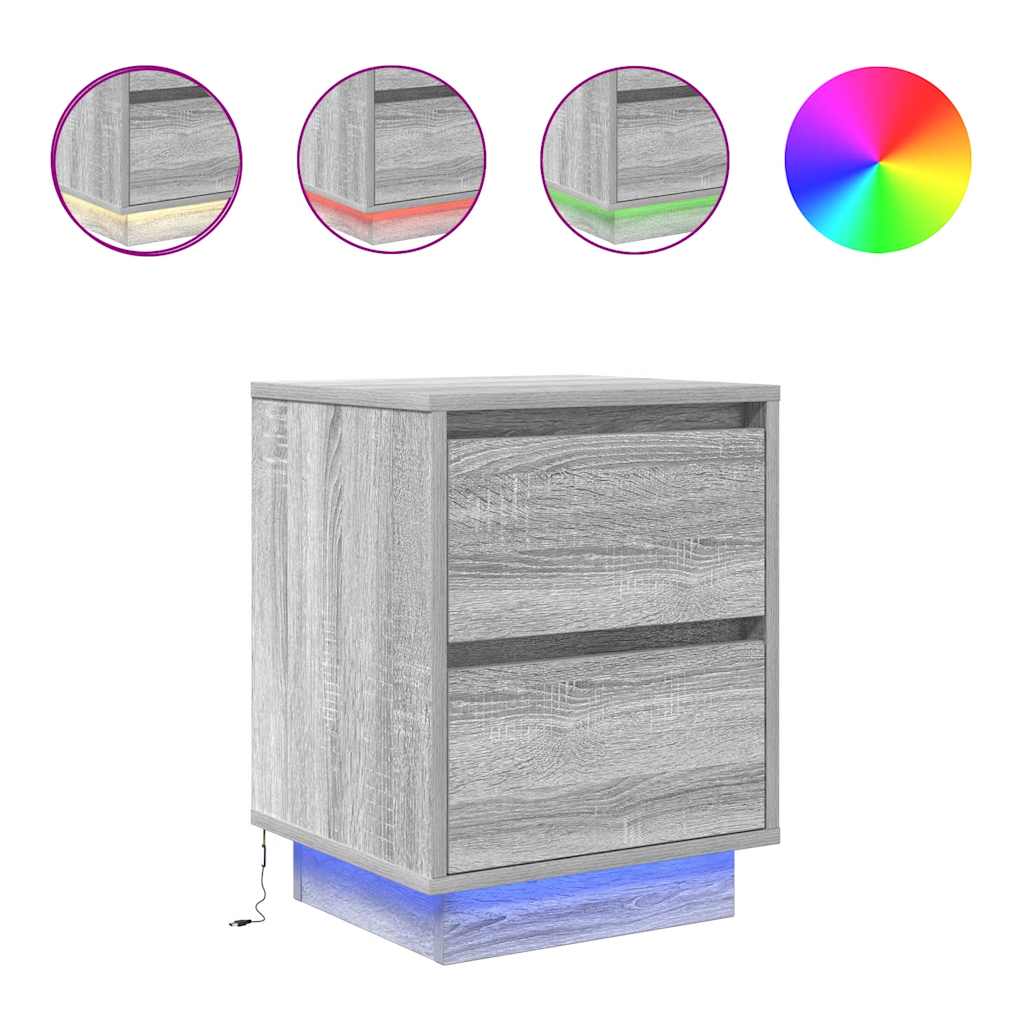 Tables de chevet avec lumières LED 2pcs sonoma gris 38x34x50 cm - XIOS