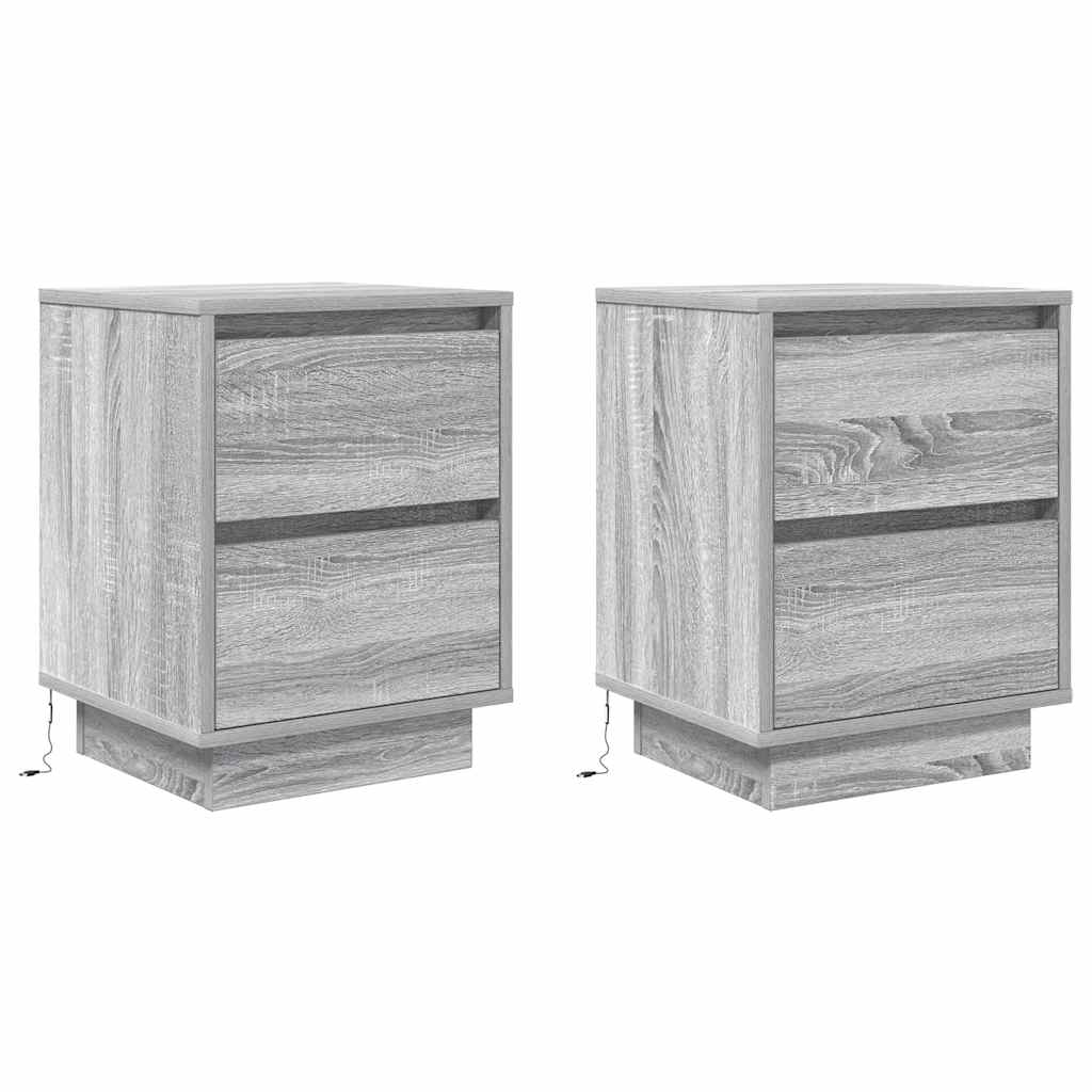Tables de chevet avec lumières LED 2pcs sonoma gris 38x34x50 cm - XIOS