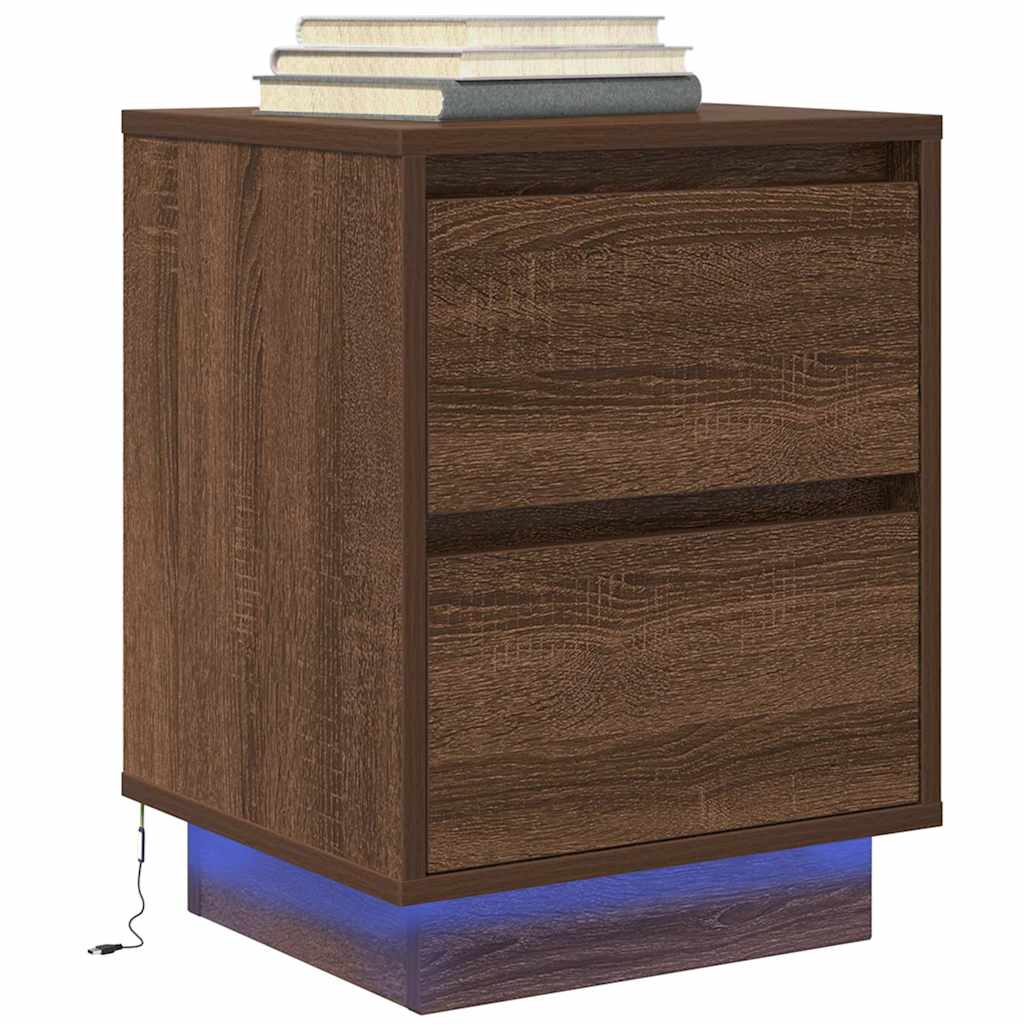Table de chevet avec lumières LED chêne marron 38x34x50 cm - XIOS