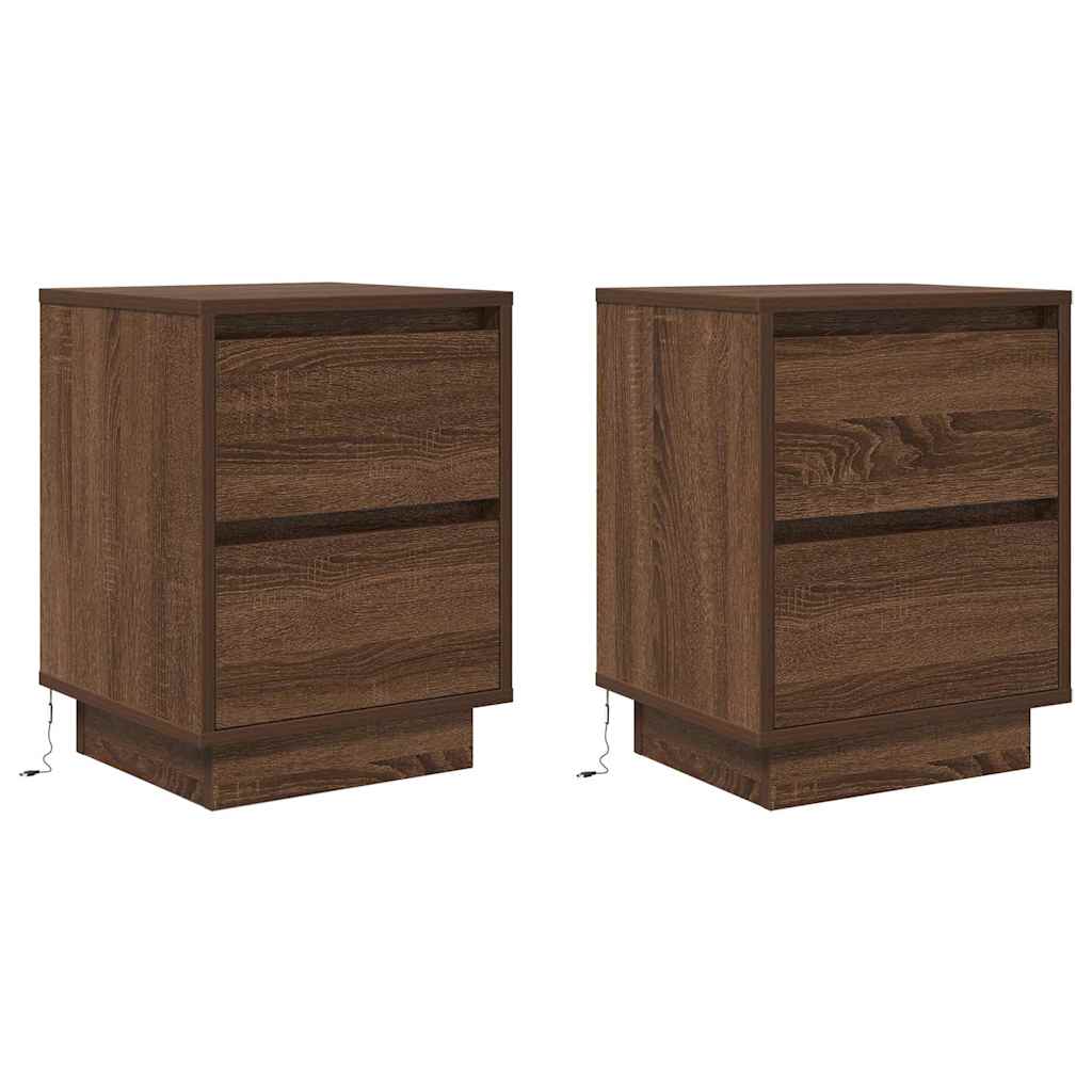 Tables de chevet avec lumières LED 2pcs chêne marron 38x34x50cm - XIOS