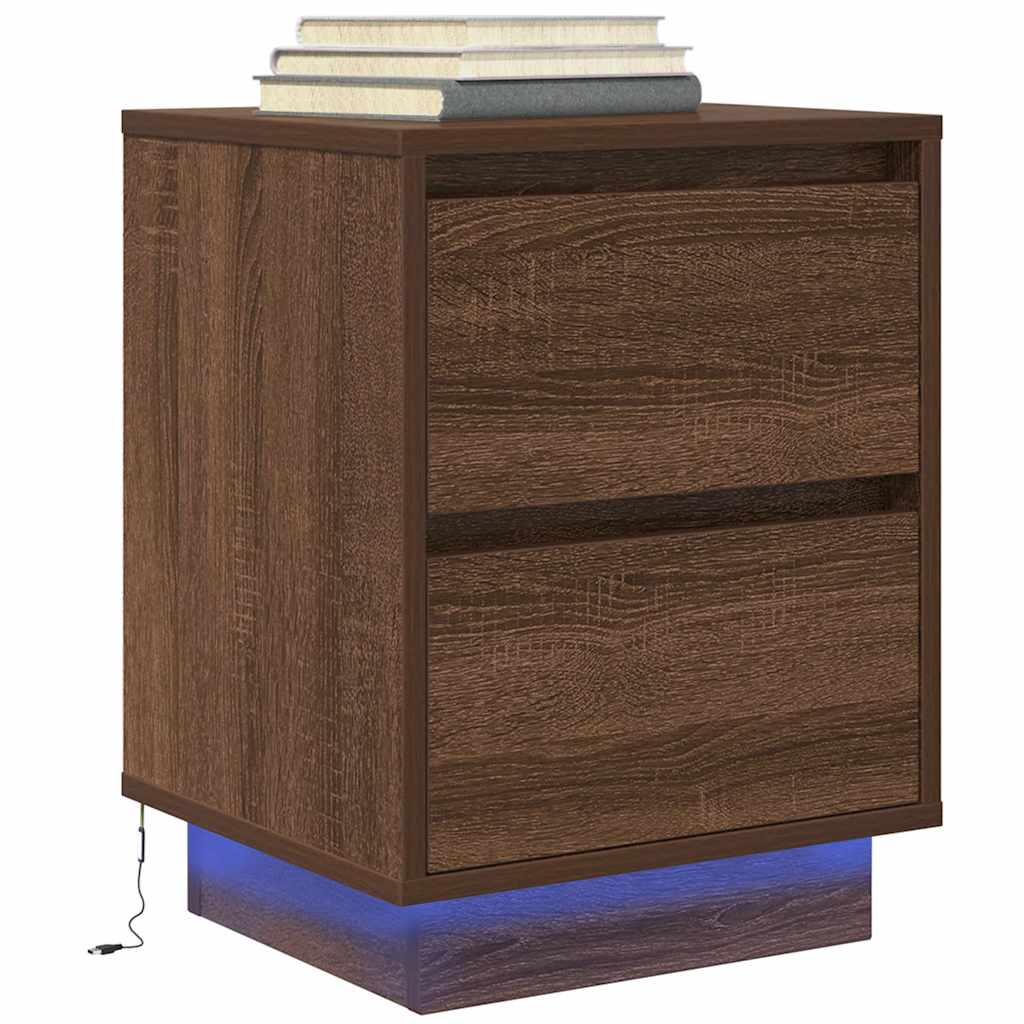 Tables de chevet avec lumières LED 2pcs chêne marron 38x34x50cm - XIOS