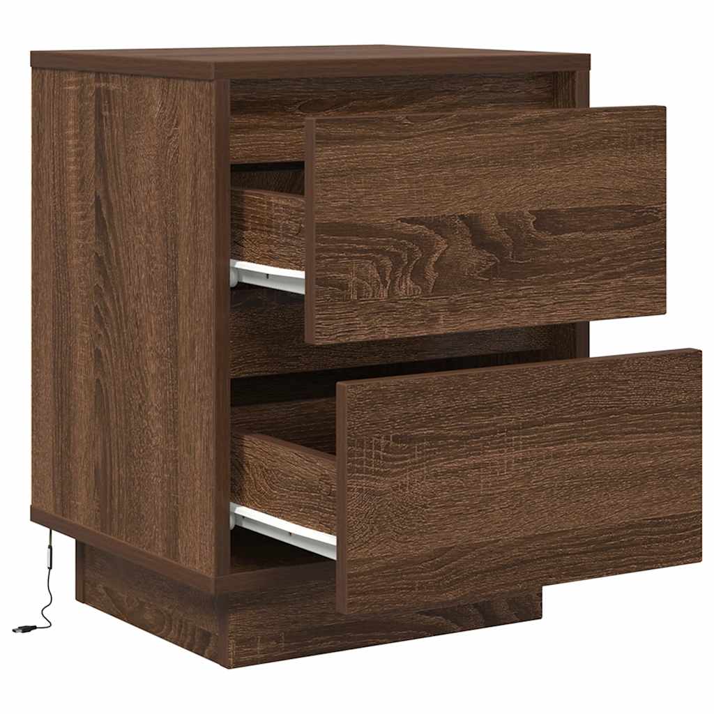 Tables de chevet avec lumières LED 2pcs chêne marron 38x34x50cm - XIOS