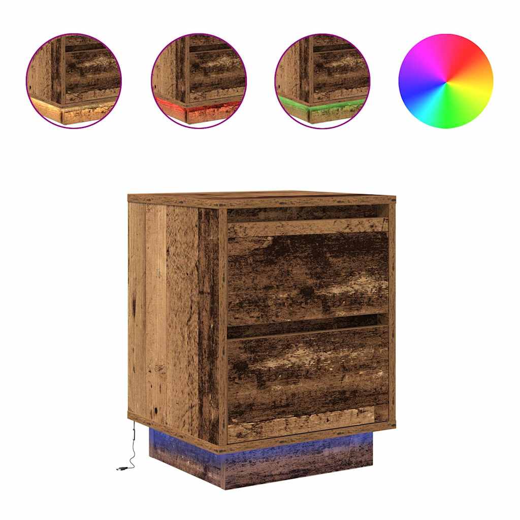 Table de chevet avec lumières LED vieux bois 38x34x50 cm - XIOS