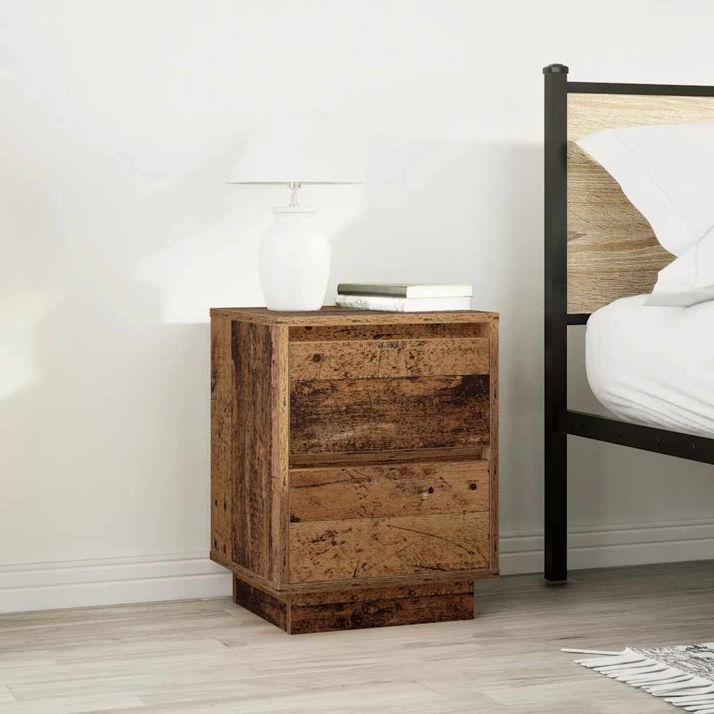 Table de chevet avec lumières LED vieux bois 38x34x50 cm - XIOS