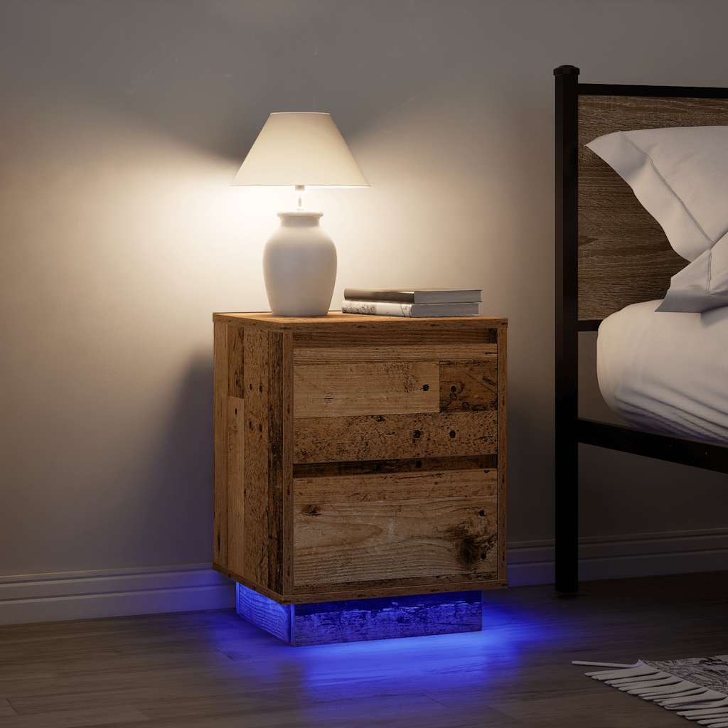 Table de chevet avec lumières LED vieux bois 38x34x50 cm - XIOS