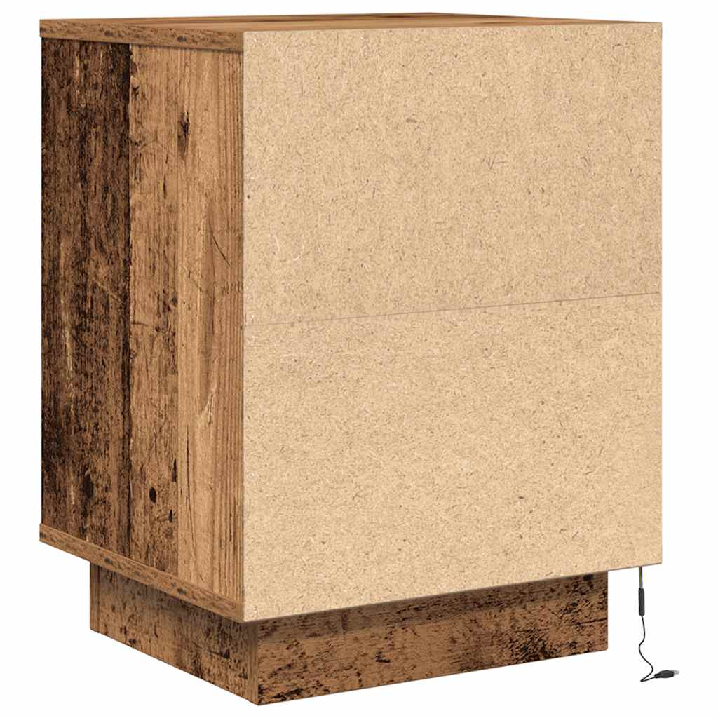 Table de chevet avec lumières LED vieux bois 38x34x50 cm - XIOS