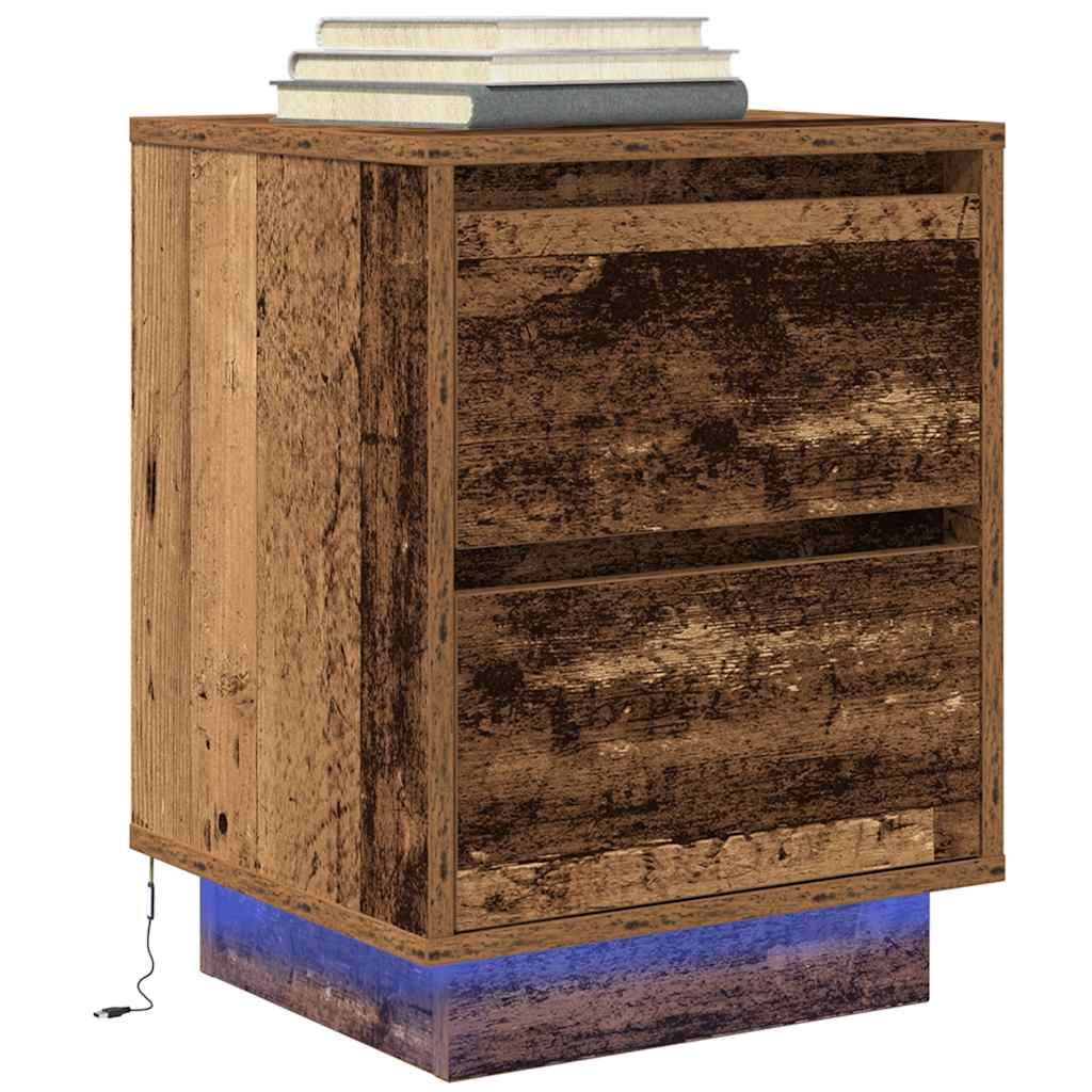 Table de chevet avec lumières LED vieux bois 38x34x50 cm - XIOS