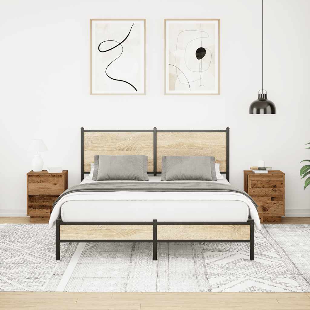 Tables de chevet avec lumières LED 2pcs vieux bois 38x34x50 cm - XIOS