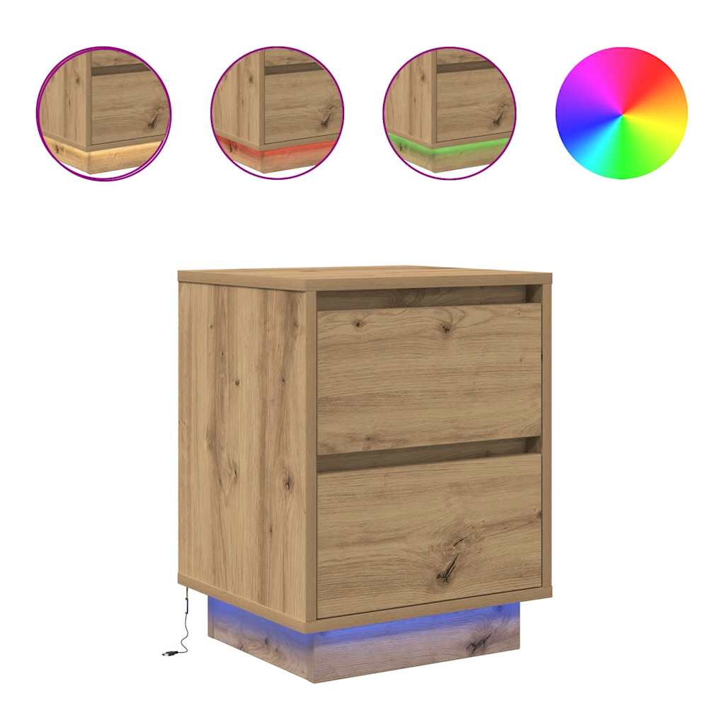 Armoires de chevet lumières LED 2pcs chêne artisanal 38x34x50cm - XIOS