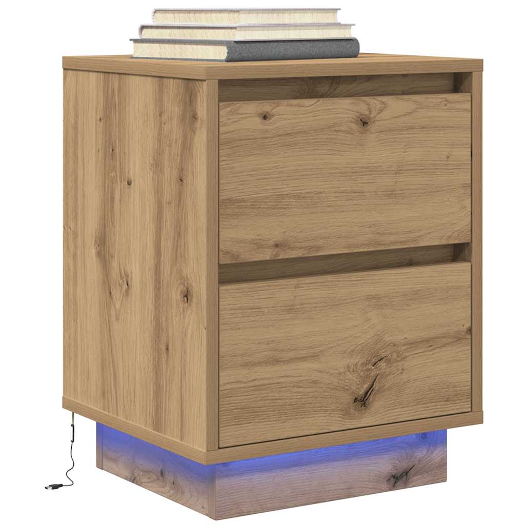 Armoires de chevet lumières LED 2pcs chêne artisanal 38x34x50cm - XIOS