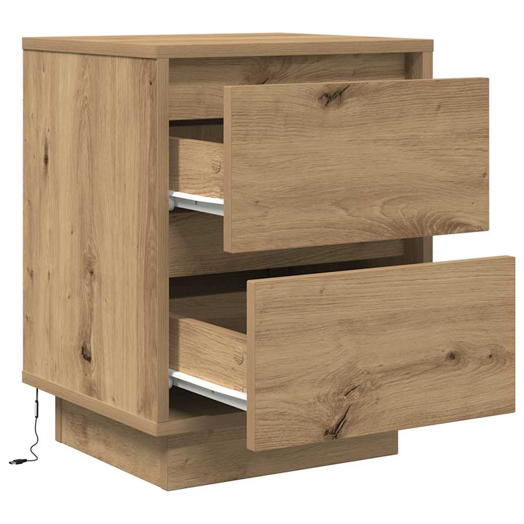 Armoires de chevet lumières LED 2pcs chêne artisanal 38x34x50cm - XIOS