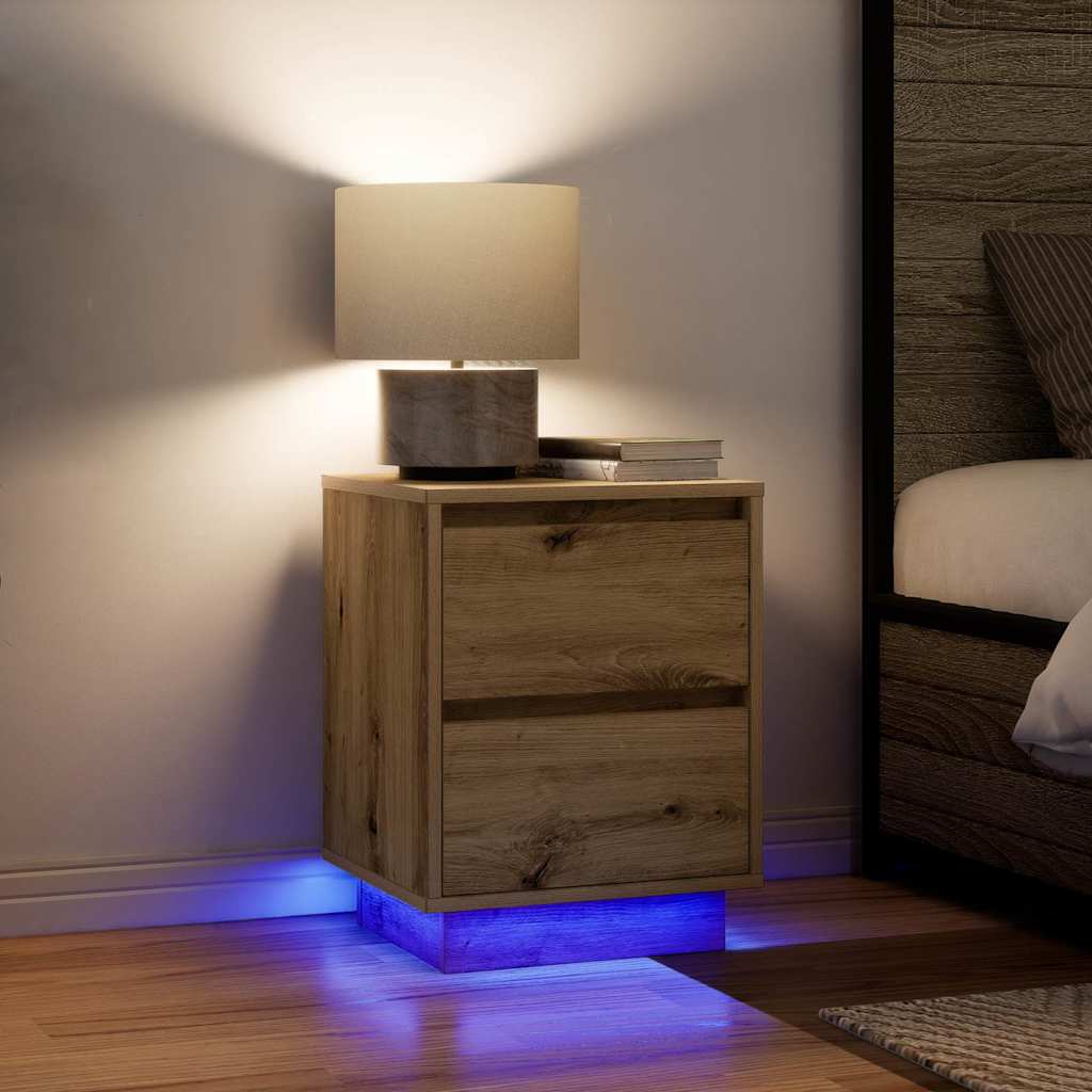 Armoires de chevet lumières LED 2pcs chêne artisanal 38x34x50cm - XIOS