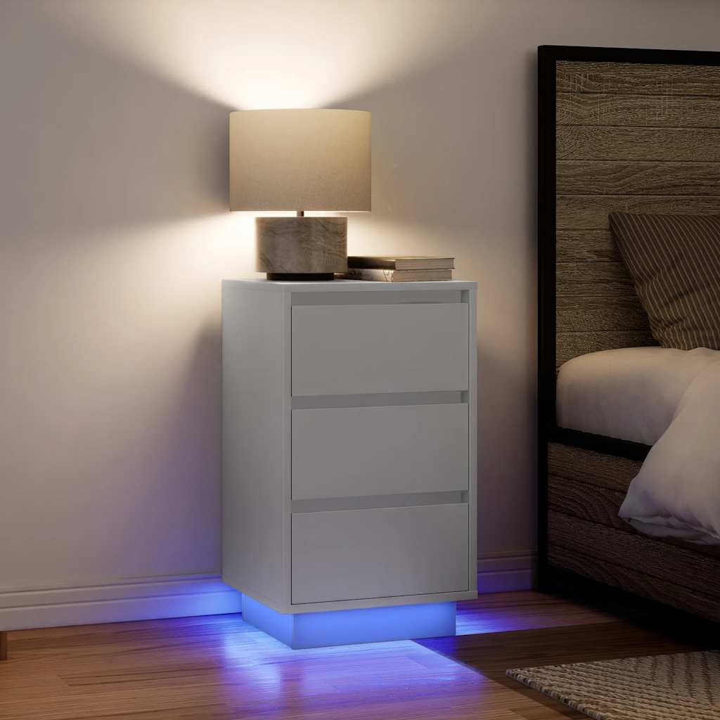 Table de chevet avec lumières LED blanc 38x34x65 cm